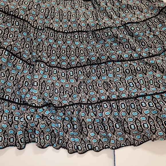 Style & Co blue black medallion print sleeveless vneck lined ruffled skirt dress - Picture 8 of 10